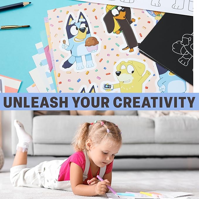 Bluey 4-in-1 Art Kit for Kids with Coloring Pages, Scratch Art, Watercolors, Stickers & Pencil, Fun DIY Craft Supplies Set, Gifts for Kids (Multi 4-in-1 Set)