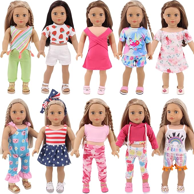 UNICORN ELEMENT 10 Sets American Doll Clothes for 18 Inch Doll Clothes and Accessories Includeding 17 PCS Items Fit for 18 Inch Girl Dolls