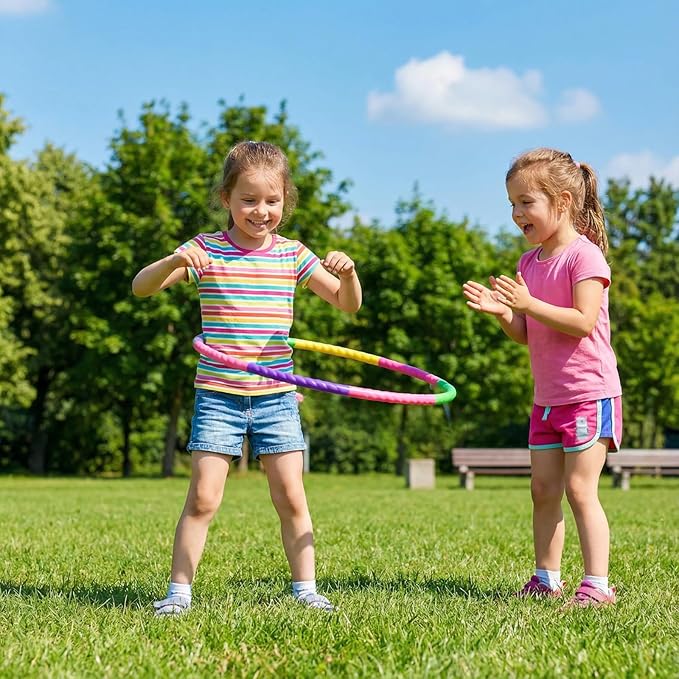 Kids' Fitness Hoop - Beginner (3-12 Years) | Two Specs: 23.65"(7 Sections) / 27" (8 Sections) Adjustable Size/Weight | for Exercise, Games | Random Colors (Pink, Purple, Green, Yellow)