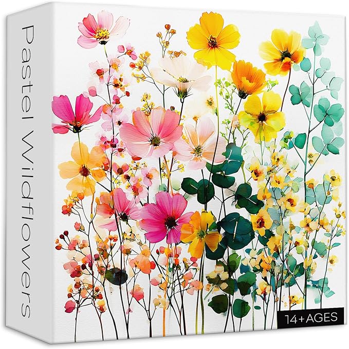 Spring Florals Puzzles for Adults 1000 Pieces, Larkipuzz Wildflower Garden Flower Jigsaw Puzzle Pastel, Impossible Colorful Plant Art Theme, Challenging for Adults