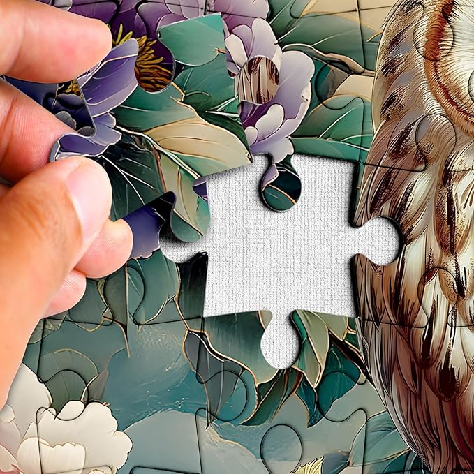 Vintage Owl Puzzles for Adults 1000 Pieces, Pretty Flower Bird Nature Plant Jigsaw Puzzles, Art Beautiful Animal Moon Floral Peony Puzzle