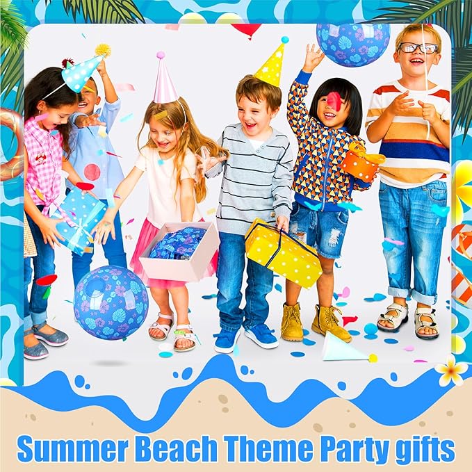 Leyndo 12 Pack Hawaiian Leaves Flowers Beach Ball for Kids 7.87" Bulk for Summer Pool and Beach Game Gifts and Birthday Party Supplies and End of The Year Class Party Decoration Favors
