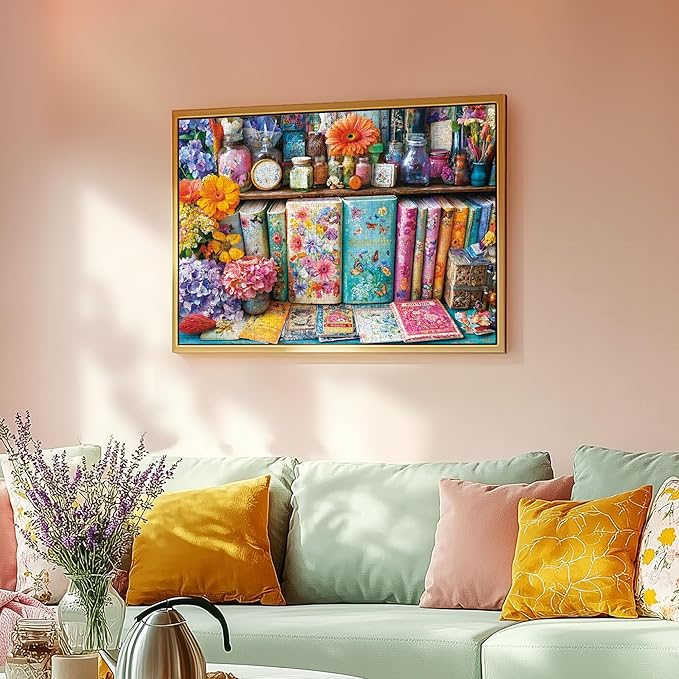1000 Piece Puzzles for Adults, Vibrant Floral Book Jigsaw Puzzles 1000 Pieces, Flower Handbook Nook Puzzles with Letters on Back, Creative Games Gifts and Home Decor, 27.5" × 19.6“, 1:1 Poster