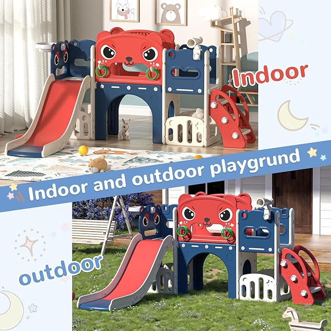 9 in 1 Toddler Slide Playset Indoor Outdoor Kids Slide and Climber for Toddler Age 1-6, Children Slide Climber Playground