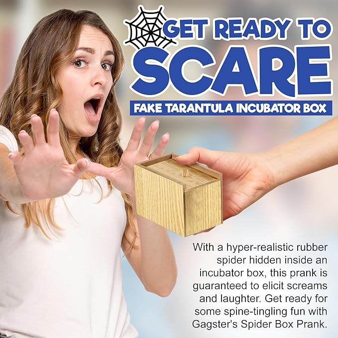 Gagster Spider Box Prank Fake Tarantula Incubator – Hilarious Practical Joke Toy – Trick & Scare Surprise Rubber Spider – Prank Present Packaging – Funny Joke Gift