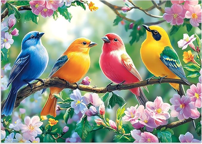 100 Piece Puzzles for Adults - Birds and Flowers Large Piece Puzzles for Senior Adults Kids Puzzle Ages 5-8 Jigsaw Puzzles, Random Die Cut, No 2 Pieces Alike, Birds on Branches 15" x 11"
