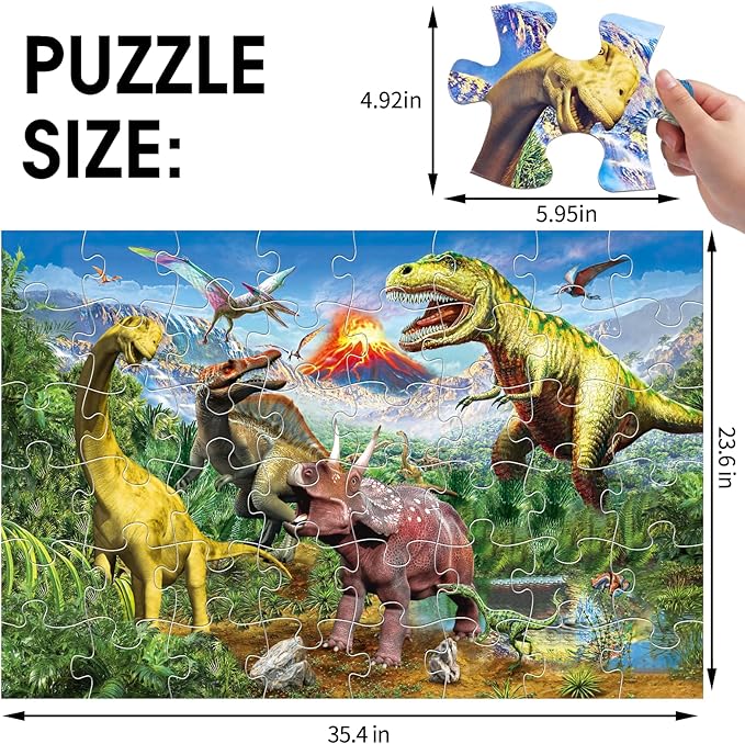 Jumbo Floor Puzzle for Kids,48 Piece Volcano Dinosaur Large Jigsaw Puzzles, Fun Educational Toy for Toddlers Ages 3-5,Preschool Learning Easter Gift for Boy Girl Ages 4-8