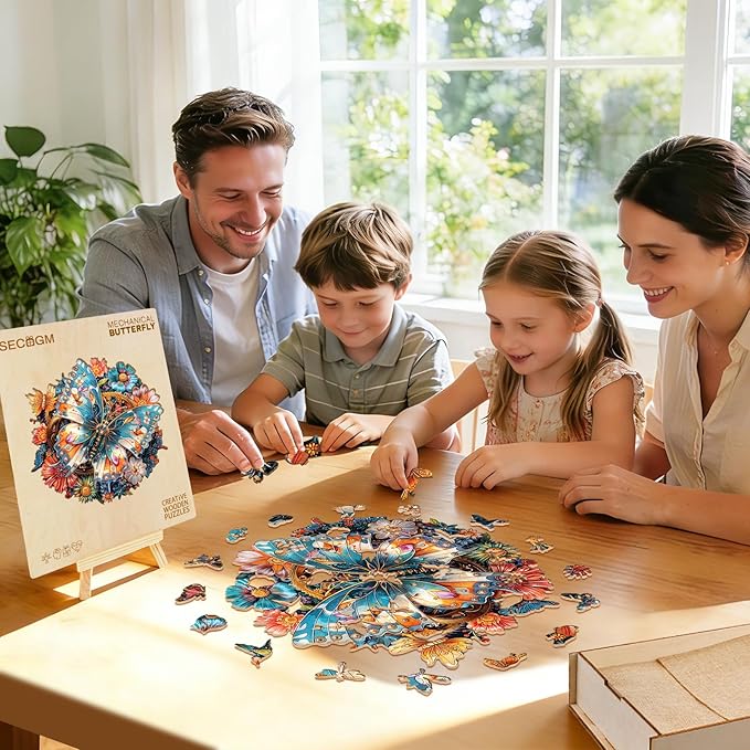 Wooden Jigsaw Puzzles for Adults - Mechanical Butterfly Wood Puzzles Adults - Unique Animal Shape Wooden Puzzles for Adults - Birthday Gifts for Puzzle Lovers, Family (13.3 * 13.3in-300 Pieces)