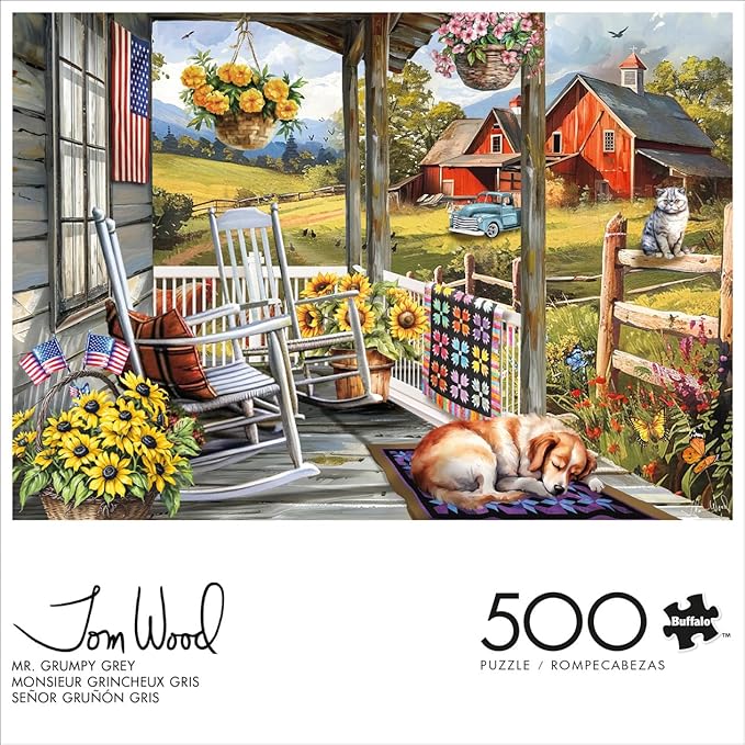 Buffalo Games - Tom Wood - Mr. Grumpy Grey - 500 Piece Jigsaw Puzzle for Adults - Challenging Puzzle Perfect for Game Nights - Finished Size is 21.25 x 15.00