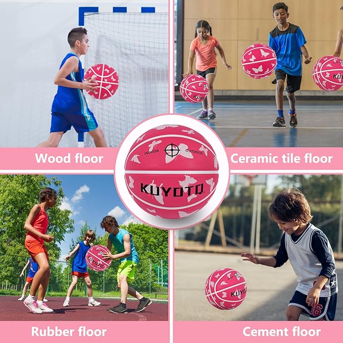 KUYOTQ Kids Youth Adult Size 3/4/5/6/7 (22/25.5/27.5/28.5/29.5") Basketball Premium Rubber or Faux Leather Basketball Indoor Outdoor Basketball for Boys Girls Womens Mens Basketball Gifts (Deflated)