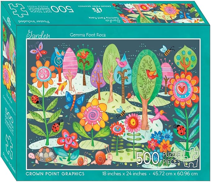 Crown Point Graphics Colorful Garden 500 Piece Jigsaw Puzzle, Soft Touch Design Puzzles for Adults, Made in USA