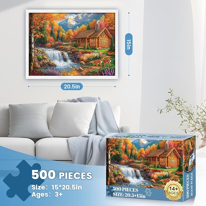 500 Pieces Puzzles for Adults,Alpine Serenity Jigsaw Puzzles,Fall Landscape Nature Puzzles 500 Pieces,Autumn Mountain Puzzle,Challenging Family Activity Great Gift Idea for Family Friends,20.5 X 15 in