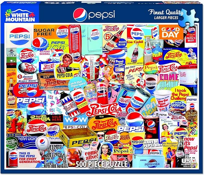 White Mountain 500 Piece Puzzle Pepsi Merchandise Collage Jigsaw Puzzles Large Pieces Gift for Adults and Seniors 18"x24" - Pepsi