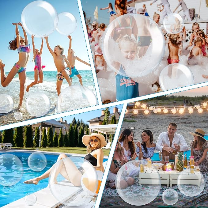 Sratte 20 Pcs Inflatable Beach Balls Bulk, Multiple Sizes Summer Swimming Pool Balls for Adults Hawaii Luau Party Supplies(Clear,Classic)