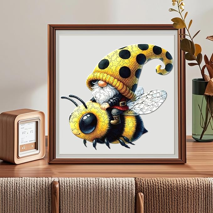 Wooden Jigsaw Puzzles, Bee Gnome 200 Pieces Wooden Puzzles for Adults, 10.6"x11.1" Wooden Puzzles with Unique Shape, Great Gift and Family Game