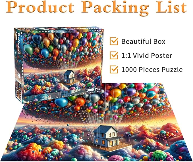Jigsaw Puzzles for Adults 1000 Pieces, Interlock Perfectly No Dust, Impossible Difficult Hard Fun 1000 Piece Jigsaw Puzzles for Adults-1:1 Poster-Balloon House