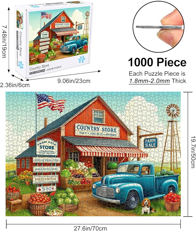 Rocorose 1000 Pieces Puzzle for Adults Country Store Challenging Fruit and Vegetable Truck Autumn Jigsaw Puzzle Perfect for Family Game, Every Piece is Unique