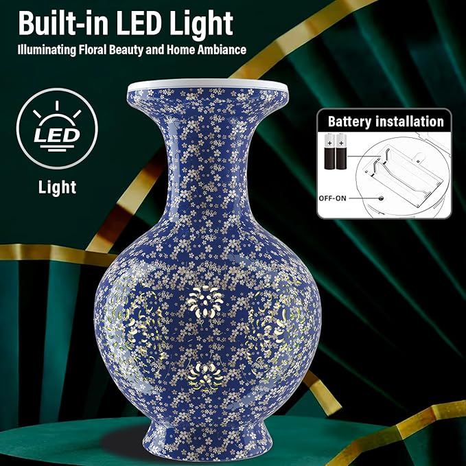 3D Puzzles Vase for Adults, 200 Pieces Plastic DIY Unique Flower Vase with LED Light House Warming Gift Birthday Gifts for Flower Arrangements and Home Decor (C-Midnight Blue Blossom)