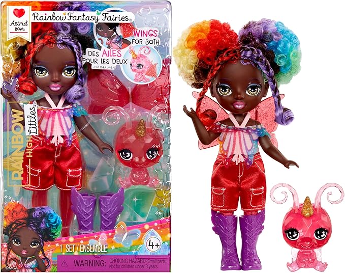 Rainbow High Littles Rainbow Fantasy Fairies + Pet – Astrid, Rainbow 5.5" Posable Small Doll & Fantasy Butterfly Pet with Interchangeable Fairy Wings, Kids Gift 4+