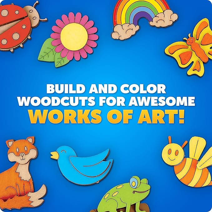 Blue Marble Wooden Magnet Craft Kit - Create & Paint 15 Nature-Themed Designs with 8 Watercolor Pens, Art Kit, DIY Magnets Project for Kids, Painting Activity, Easter Basket Stuffers