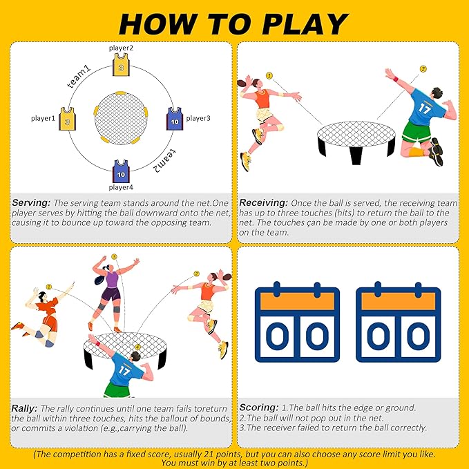 Outdoor Beach Ball Game Includes 4 Balls, Net and Carrying Bag - Roundnet Yard Games Set for Adults, Kids, and Family - Perfect for Beach, Yard, Lawn, Backyard, and Park