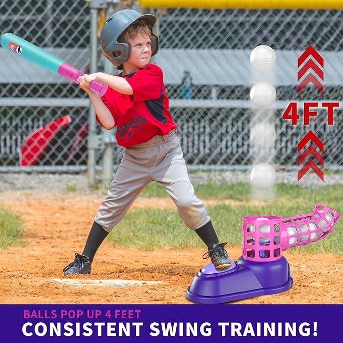 Bennol T Ball Set Toys for Kids 3-5 5-8, Kids Baseball Tee for Boys Toddlers, Auto Ball Launcher, Indoor Outdoor Outside Sports Tee Ball Set Toys Gifts for 3 4 5 6 Year Old Boys Toddler Kids