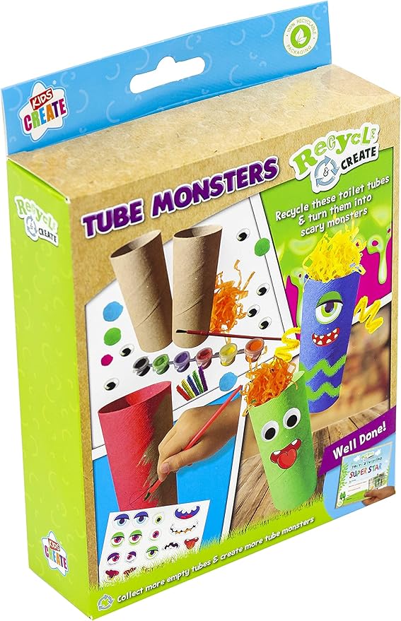Kids Create - Recycled Paint Your Own Tubes - Kids Craft Tube Pets - Arts and Crafts Set for Kids - Children's Craft and Design Kit