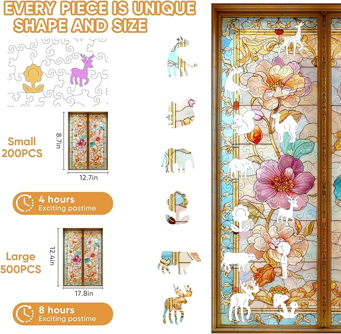 Pikoqunc Wooden Puzzles for Adults,200 Pieces 12.8x8.7 Inches,Vintage Floral Gate Laser-Cut Jigsaw with Premium Smooth Finish,Relaxing Art Puzzle and Elegant Wall Décor Gift for Friends and Family