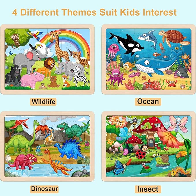 Wooden Puzzles for Kids Ages 4-6, 24 Piece Animals Puzzles for Toddlers,Jigsaw Puzzles for Kids Ages 3-5, Preschool Educational Puzzles Board Toys Gifts for Boys and Girls 3 4 5 6 Years Old