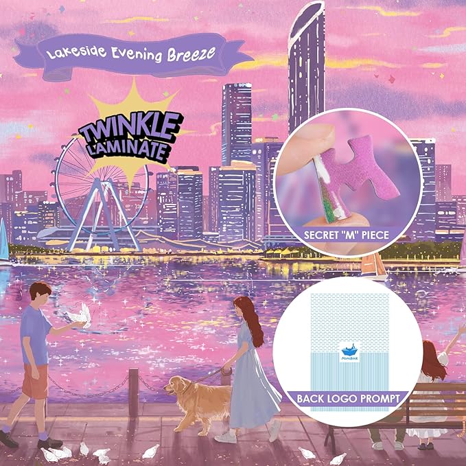 MOMIBOOK 1000 Piece Puzzle for Adults Jigsaw Puzzles of Lakeside Evening Breeze, Twinkle Laminate Painting Image Challenging Hard Impossible Puzzle Unique Funny Party Christmas Birthday Gifts