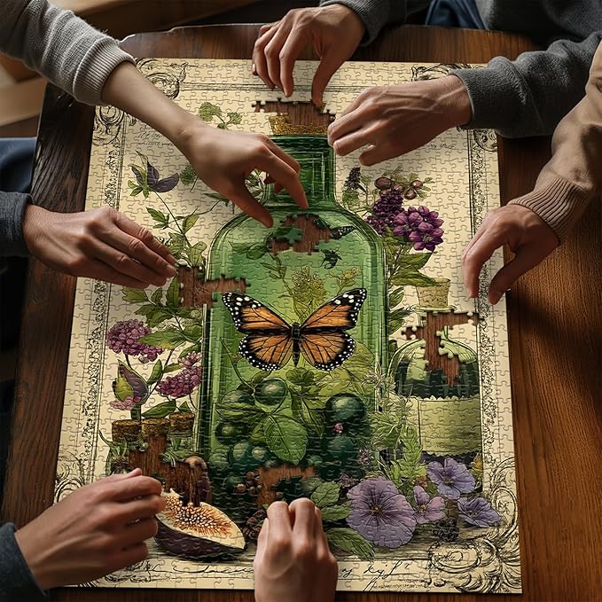 PICKFORU Plant Puzzles for Adults 1000 Pieces, Vintage Butterfly Magic Potion Bottle Puzzles,Flower Jigsaw Puzzle Retro Phytology Poster