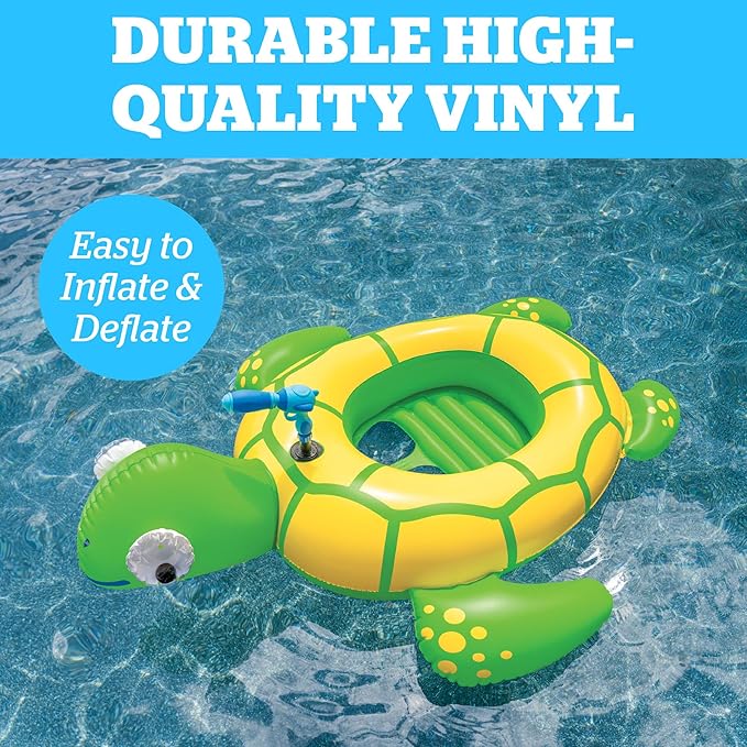 Turtle Water Blaster Ride-On Inflatable, Pool-Fed Spray Cannon, Large Splash Toy for Swimming Play, Summer Outdoor Fun for Kids, Backyard Adventure Youth
