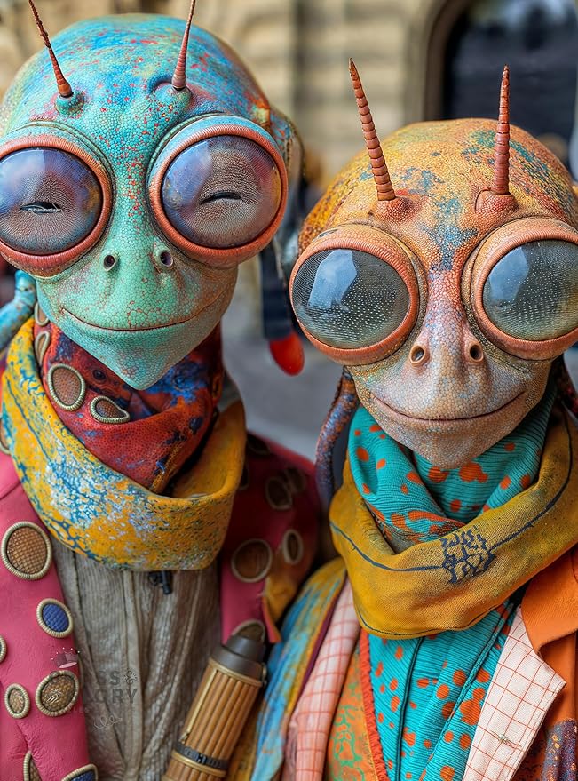 Cross & Glory - Meet the Aliens: Elara and Nox - 1000 Piece Jigsaw Puzzle for Adults | Cosmic Love Story Puzzle | Unique Alien Artwork Puzzle