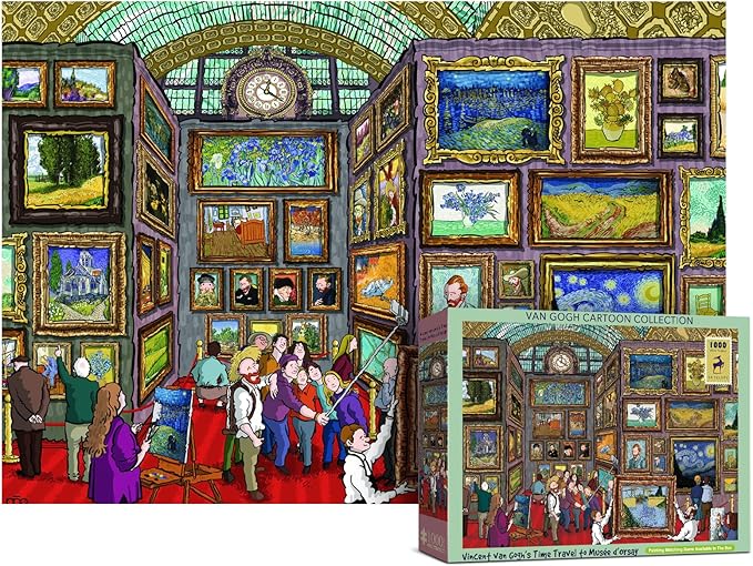 Antelope 2 in 1 1000 Piece Puzzle Bundle - Van Gogh's Time Travel to Muse Da Orsay & Cat Castle