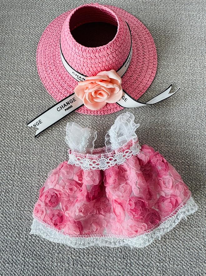 Premium Overall Pinafore Dress (Pink Suspender Dress) for 6.7" / 17 cm LABUBU Doll – Includes Miniature Accessories (Doll Not Included)