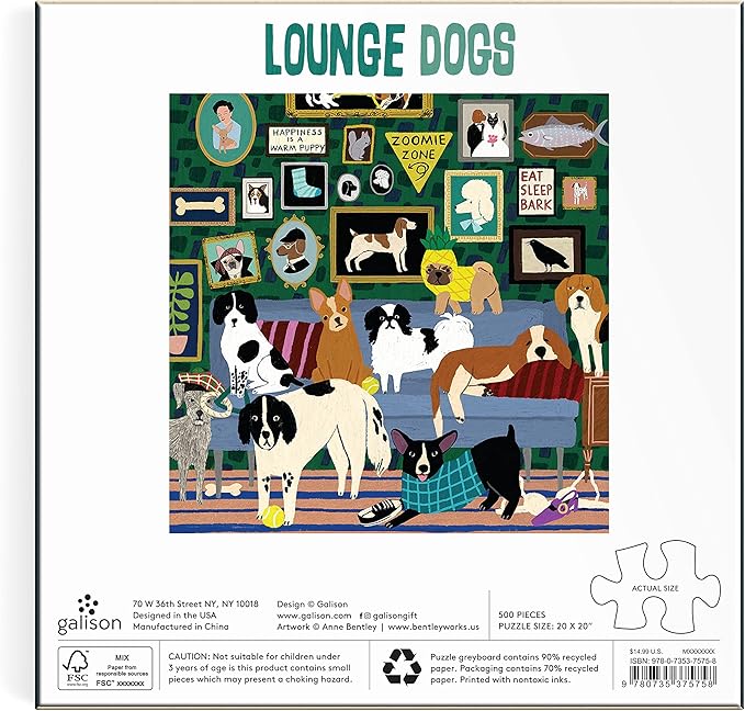 Galison Lounge Dogs – 500 Piece Puzzle Fun and Challenging Activity with Bright and Bold Artwork of Dogs Lounging Around for Adults and Families