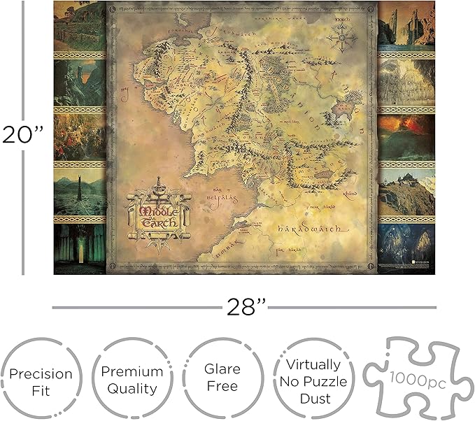 Aquarius Lord of The Rings Map Puzzle (1000 Piece Jigsaw Puzzle) - Glare Free - Precision Fit - Officially Licensed Lord of The Rings Merchandise & Collectibles - 20 x 28 in