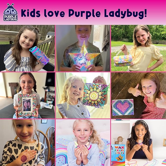 PURPLE LADYBUG Decorate Your Own Picture Frame Craft Kit - Craft for Kids Ages 8-12, Birthday Gift & DIY Mosaic Frame Craft for Girls Ages 6-8, Fun Arts & Crafts for 7-Year-Old Girls