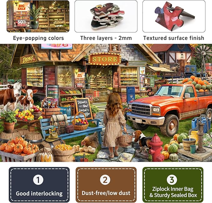 Town Store Jigsaw Puzzles for Adults 1000 Pieces, Difficult Puzzles Perfect for Game Night, Great Gift Idea, Size 26.65 x 19.25 in