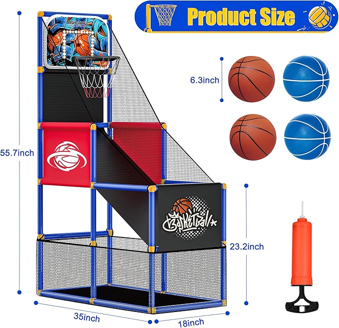 Kids Arcade Basketball Hoop Indoor Outdoor Single Shot Basketball Game for Toddler,Carnival Games Sport Gifts for Boys Girls Ages 3-8 Years Old,Ideal for Competition