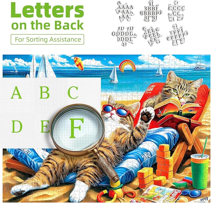 Vibrant Beach Jigsaw Puzzle for Adults 1000 Piece, Funny Cats Summer Vacation Scene, 27.56x19.69 Inches, Stress Relief & Home Decor, Entertaining Challenge