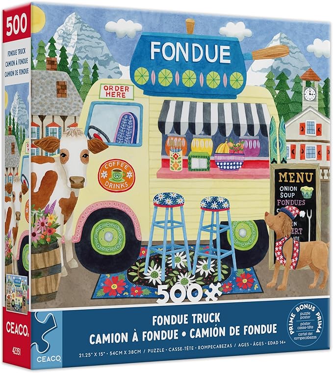 Ceaco - Stephanie Peterson Jones - Fondue Truck - 500 Piece Puzzle for Adults - Challenging and Perfect for Game Nights - Finished Puzzle Size 21.25 x 15