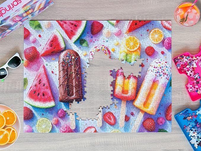 Springbok Summer Treats 500 Piece Jigsaw Puzzle for Adults - Colorful Popsicles - Unique Cut Pieces - Made in USA