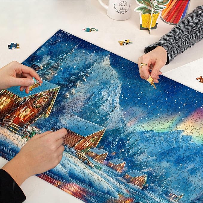 Bimkole Winter Aurora Puzzles for Adults 1000 Pieces, Snow House Paper Jigsaw Puzzle 1000 Pieces - Fun and Challenging Family Decoration Puzzle Great Gift Idea, Finished Size is 31.5 x 16.14 in