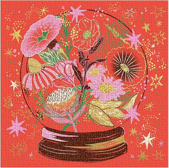 Galison Flower Gazing – 500 Piece Foil Jigsaw Puzzle Featuring Beautiful Artwork of Intergalactic World of Blooms Inside A Crystal Ball