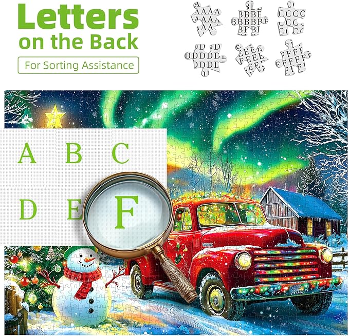 Winter Christmas Holiday Puzzle 1000 Pieces for Adults, Snowy Village Scene with Classic Red Car, Snowman, Cozy Christmas Jigsaw Puzzle for Family Gatherings