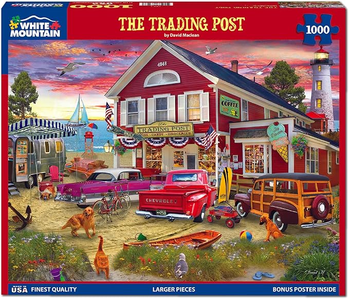White Mountain 1000 Piece Jigsaw Puzzle Retro Coastal Storefront Puzzles with Large Pieces for Adults and Family 24"x30" - The Trading Post