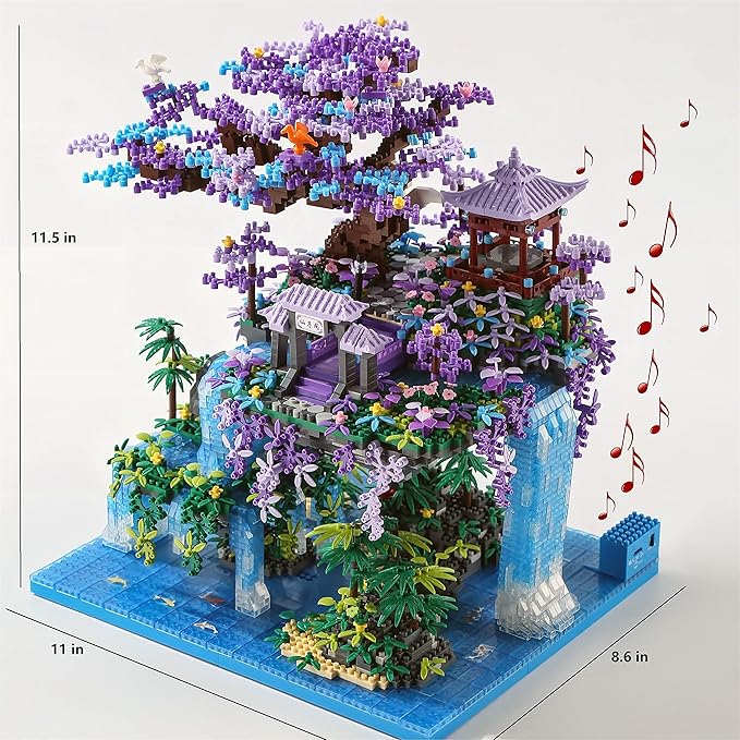 Cherry Blossom Tree Building Set with Box 4574Pcs, Original Scene Music Japanese Sakura Tree House(Type :Symphony), Cherry Bonsai Tree Lights Building Kit, Cherry Blossom Building Set.