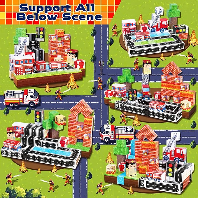 Goody King Magnetic Blocks|100PCS Fire Truck Magnetic Building Cube Game,Constructions Toys for Boys & Girls Age 3-4,5-8 9 10,STEM Montessori Stacking Toy,Sensory Tiles Building Easter for Toddlers