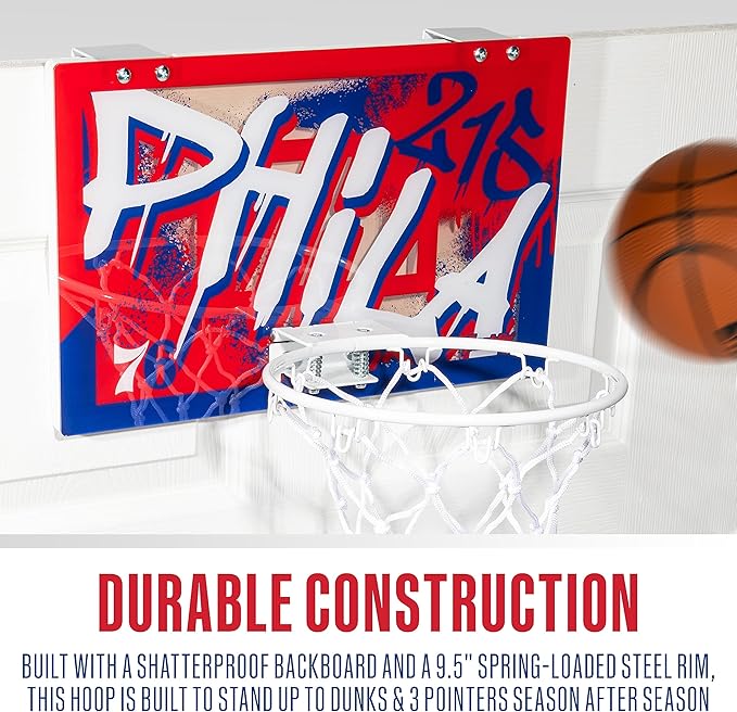 Franklin Sports NBA Team Over the Door Basketball Hoops - Kids Indoor Mini Basketball Hoop + Ball Set - NBA Fan Mini Hoops